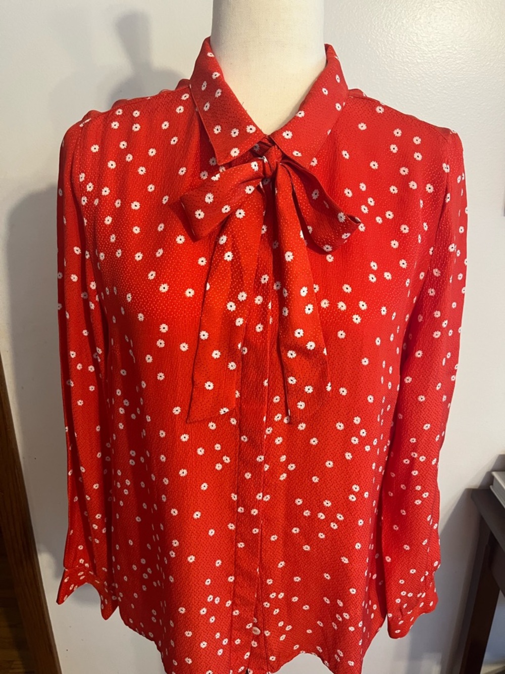 Sezane Daisy Print Bow Tie Floral Button-Up Blouse